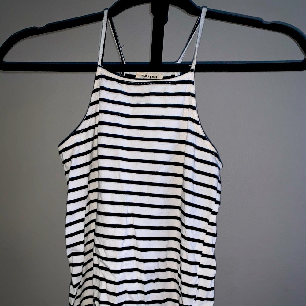 Cropped High Neck Striped Tank Top